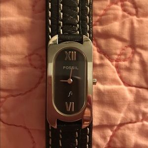 Black leather and Silver Ladies Watch